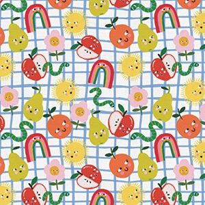 pbs fabrics food face by corrine lent, quilter's cotton by the yard, sunny flowers, multi/white