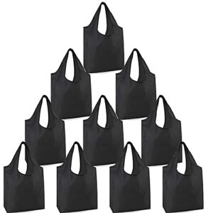 poocar 10 pack reusable grocery bags black washable foldable reusable shopping bags,eco-friendly purse bag fits in pocket holds