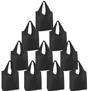 Poocar 10 Pack Reusable Grocery Bags Black Washable Foldable Reusable Shopping Bags,Eco-Friendly Purse Bag Fits in Pocket Holds