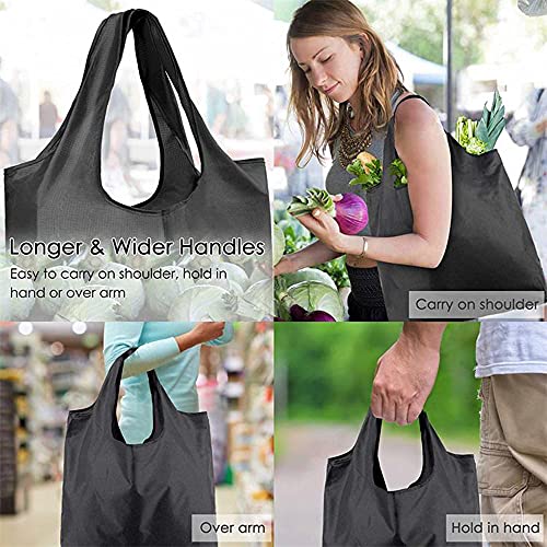 Poocar 10 Pack Reusable Grocery Bags Black Washable Foldable Reusable Shopping Bags,Eco-Friendly Purse Bag Fits in Pocket Holds