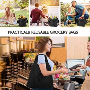 Poocar 10 Pack Reusable Grocery Bags Black Washable Foldable Reusable Shopping Bags,Eco-Friendly Purse Bag Fits in Pocket Holds