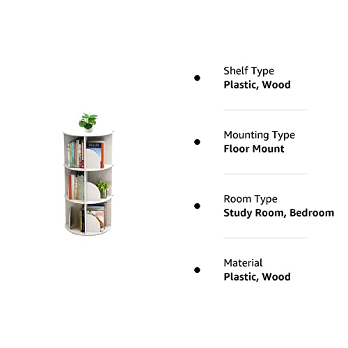 Toytexx Inc and Design 3 Tier 360° Rotating Stackable Shelves Bookshelf Organizer (White)