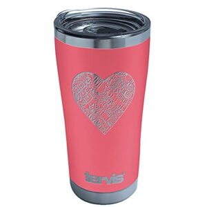 tervis breast cancer awareness - pink ribbon heart engraved triple walled insulated tumbler travel cup keeps drinks cold & hot, 20oz, berry blush