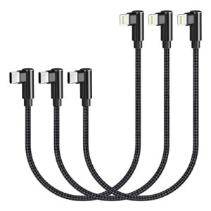 osecet usb c to lightning cable 1ft 3 pack mfi certified right angle iphone charger 90 degree elbow braided lightning to usb c cable for iphone 13 12 11 pro x xs xr 8 plus 7 6 5 (black)