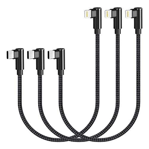 Osecet USB C to Lightning Cable 1ft 3 Pack MFi Certified Right Angle iPhone Charger 90 Degree Elbow Braided Lightning to USB C Cable for iPhone 13 12 11 Pro X XS XR 8 Plus 7 6 5 (Black)