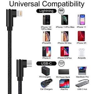 Osecet USB C to Lightning Cable 1ft 3 Pack MFi Certified Right Angle iPhone Charger 90 Degree Elbow Braided Lightning to USB C Cable for iPhone 13 12 11 Pro X XS XR 8 Plus 7 6 5 (Black)