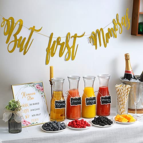 Set of 2 Glass Carafe with Lids, 1 Liter Water Pitcher Carafe for Mimosa Bar, Brunch, Cold Water, Beverage, Wine, Iced Tea, Lemonade - 2 Wooden Chalkboard Tags Included