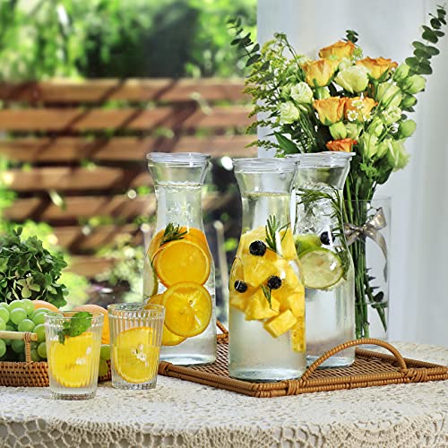 Set of 2 Glass Carafe with Lids, 1 Liter Water Pitcher Carafe for Mimosa Bar, Brunch, Cold Water, Beverage, Wine, Iced Tea, Lemonade - 2 Wooden Chalkboard Tags Included