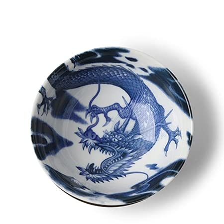 123kotobukijapanstore Japanese Flying Dragon Ceramic 6 Inches Diameter Large Rice Bowl Donburi Soup Noodle or Serving Bowl{#J4891}J, Blue, 6 in diam. x 2.75 in h