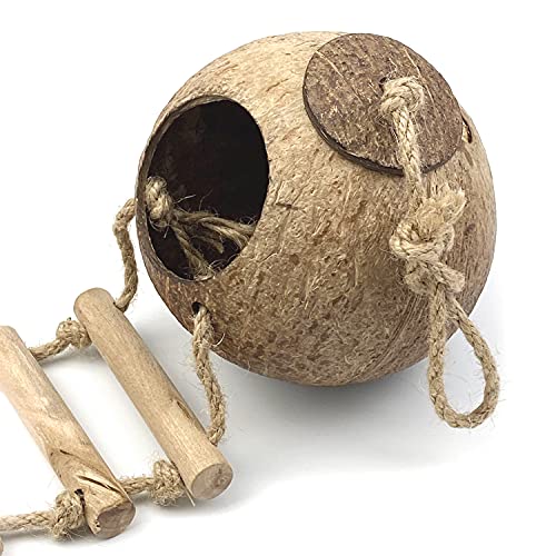 Gecko Coconut Hide Habitat Crested Gecko Cage Accessories Leopard Gecko Climbing Hide Cave Reptile Lizard Ladder Bird Nesting House Hideouts Cave Habitat for Gecko, Reptiles, Lizards, Amphibians