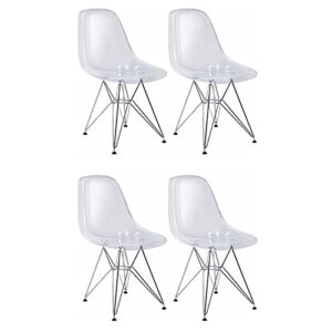 ergo furnishings modern eiffel tower dining side set of 4 chair, transparent