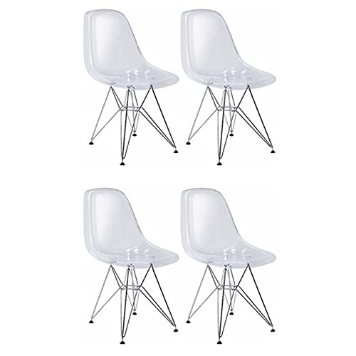 Ergo Furnishings Modern Eiffel Tower Dining Side Set of 4 Chair, Transparent