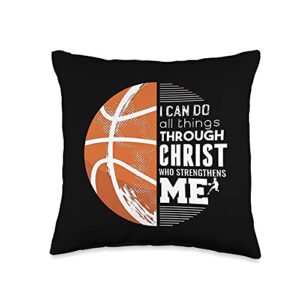 christian basketball can do all things through christ throw pillow, 16x16, multicolor