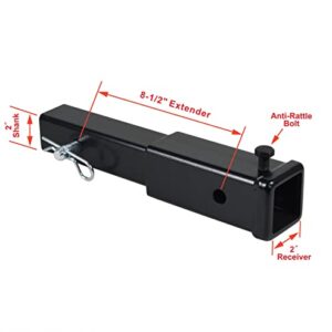 TOPTOW Hitch Extender 8-1/2" Extension Length , Fits for 2 inch Receiver, Anti-Rattle Bolt, with Hitch Pin Kit