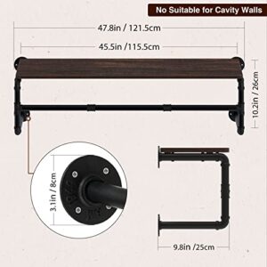 GREENSTELL Clothes Rack with Top Shelf, 45.5in Industrial Pipe Wall Mounted Garment Rack, Space-Saving Display Hanging Clothes Rack, Heavy Duty Detachable Multi-Purpose Hanging Rod for Closet Storage