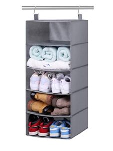 keetdy hanging shoe organizer to store 10 pairs shoes 5- shelf shoe rack for closet for small space storage bedroom, dorm, grey