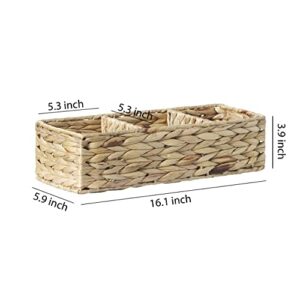 Motifeur Toilet Tank Top Storage - Bathroom Tray 3 Compartment Hand-Woven Water Hyacinth Wicker Basket