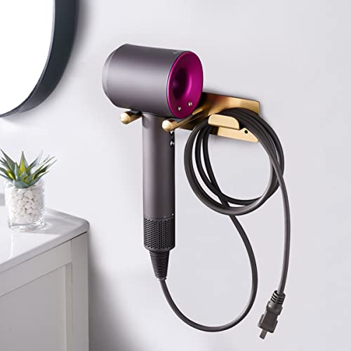 Hair Dryer Holder Wall Mounted, Self Adhesive Blow Dryer Holder Hair Dryer Organizer Hair Dryer Holder Wall Mounted Compatible with Dyson Blow Dryer Gold Banjekt