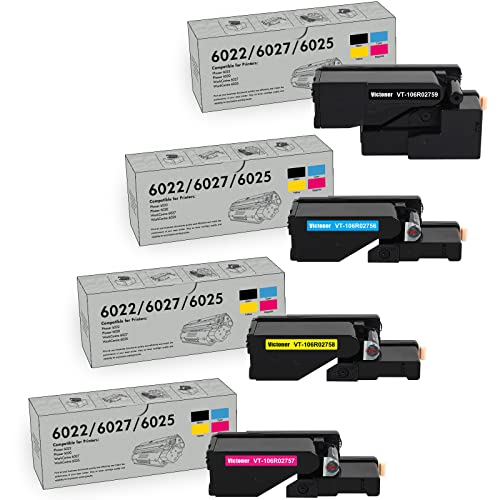 Compatible for Xerox WorkCentre 6027 6025 Phaser 6022 6020 Printer (1 Black 106R02759 1 Cyan 106R02756 1 Magenta 106R02757 1 Yellow 106R02758 4-Pack)