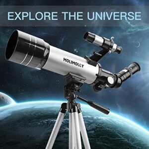 MOLIMOLLY 70mm Aperture 400mm AZ Mount Astronomical Refractor Telescopes for Adults and Kids Fully Multi-Coated Optics Astronomy Refractor Telescope with Tripod Smartphone Adapter Backpack