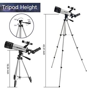 MOLIMOLLY 70mm Aperture 400mm AZ Mount Astronomical Refractor Telescopes for Adults and Kids Fully Multi-Coated Optics Astronomy Refractor Telescope with Tripod Smartphone Adapter Backpack
