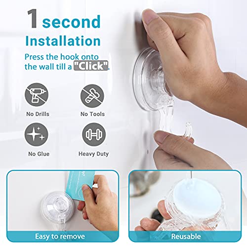 Elegear Wreath Suction Cup Hooks, Heavy Duty Suction Hooks Hold up to 11LB, 2 Pack Reusable & Waterproof & Clear Shower Hooks, Towel Hanger Kitchen Bathroom Hook for Loofah Wreath Bags Bathrobes