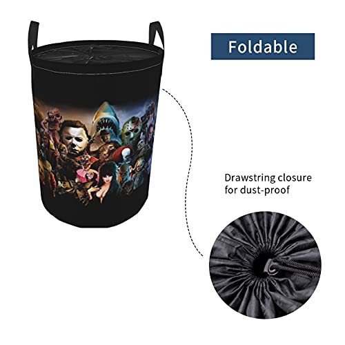 6637 Storage Basket,Classic Horror Movies,Drawstring Collapsible Large Laundry Hamper with Handles for Toy Home Office 19"X14"