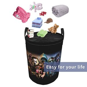 6637 Storage Basket,Classic Horror Movies,Drawstring Collapsible Large Laundry Hamper with Handles for Toy Home Office 19"X14"