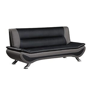 lexicon arques two tone faux leather living room sofa, 77.5" w, black and gray