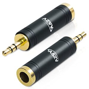 aazv 1/4'' to 3.5mm stereo pure copper adapter, 1/8 ''（6.35mm）plug male to 1/4 ''（3.5mm）jack female stereo adapter mini jack aux converter compatible with speaker headphone, amp adapte - black, 2 pack