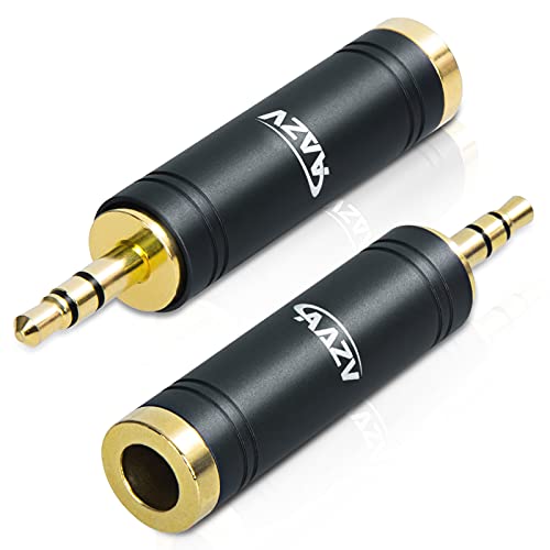 AAZV 1/4'' to 3.5mm Stereo Pure Copper Adapter, 1/8 ''（6.35mm）Plug Male to 1/4 ''（3.5mm）Jack Female Stereo Adapter Mini Jack Aux Converter Compatible with Speaker Headphone, Amp Adapte - Black, 2 Pack