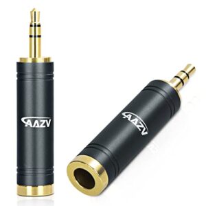 AAZV 1/4'' to 3.5mm Stereo Pure Copper Adapter, 1/8 ''（6.35mm）Plug Male to 1/4 ''（3.5mm）Jack Female Stereo Adapter Mini Jack Aux Converter Compatible with Speaker Headphone, Amp Adapte - Black, 2 Pack