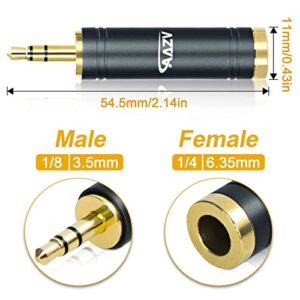 AAZV 1/4'' to 3.5mm Stereo Pure Copper Adapter, 1/8 ''（6.35mm）Plug Male to 1/4 ''（3.5mm）Jack Female Stereo Adapter Mini Jack Aux Converter Compatible with Speaker Headphone, Amp Adapte - Black, 2 Pack