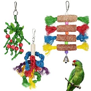 通用 3 pieces bird parrot toys, bird toys parrot chew toys, climbing toys, bird toys for small parrots, cockatoos, finches, budgies, lovebirds.