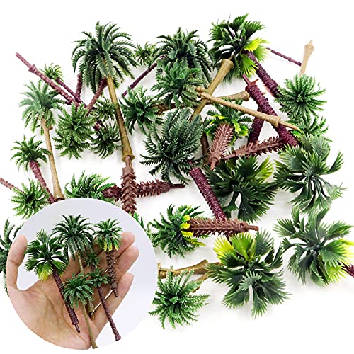 Darovly 30Pcs Palm Model Trees 1.97-3.54 inch (5-9cm) Green Palm Train Model Trees Diorama Scenery for Miniature Landscape Model Train Railways Building Decoration