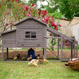 Outdoor Rabbit Hutch UV Roof Wooden Bunny Cage Large Duck House Chicken Coop with Run-Leak Proof Plastic Tray