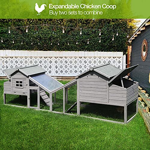 Outdoor Rabbit Hutch UV Roof Wooden Bunny Cage Large Duck House Chicken Coop with Run-Leak Proof Plastic Tray