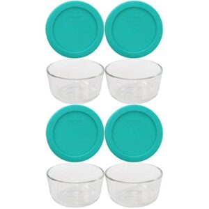 pyrex (4 7202 1-cup glass bowls & (4) 7202-pc 1-cup turquoise lids