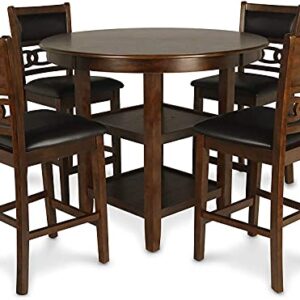 New Classic Furniture Gia 5-Piece Counter Dining Table Set, 42.25-Inch, Brown
