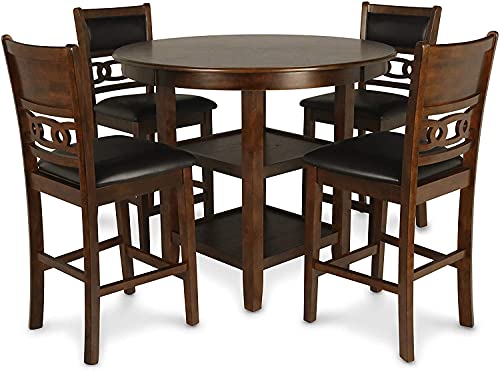 New Classic Furniture Gia 5-Piece Counter Dining Table Set, 42.25-Inch, Brown