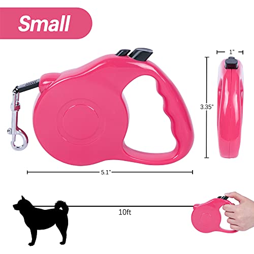 [Upgraded Version] Dunhuang Retractable Dog Leash for X-Small/Small/Medium Dogs, Pet Walking Leash with Anti-Slip Handle, 10/16 ft Strong Nylon Tape, Tangle-Free, One-Handed Lock & Release