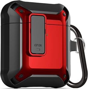 wonjury upgraded armor [secure lock] airpod case,shockproof airpods cover cool case designed for apple airpod 2&1 wireless cases for men women (black/red)