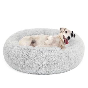 mixjoy orthopedic dog bed comfortable donut cuddler round dog bed ultra soft washable dog and cat cushion bed (20''/23''/30'') (30'', grey)