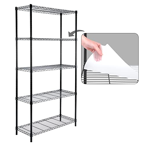 EZPEAKS 5-Shelf Shelving Unit with Shelf Liners Set of 5, NSF Certified, Adjustable Heavy Duty Metal Wire Shelves, 350lbs Loading Capacity Per Shelf, Storage Rack(36W x 14D x 72H) Pole Diameter 1 Inch