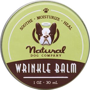 natural dog company wrinkle balm, 1 oz. tin, dog lotion for dry itchy skin, cleans wrinkles, yeast infection treatment for dogs, plant based, frenchie dog accessories, made in usa