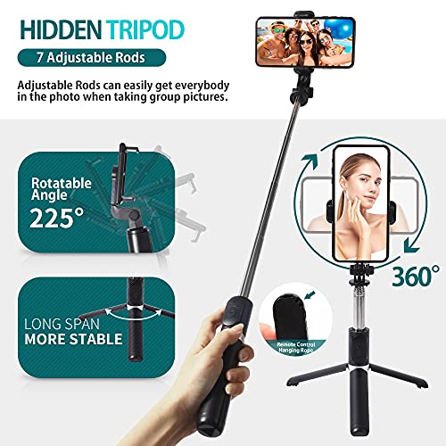 Selfie Stick for iPhone - Upgrade Detachable Selfie Light, 44 Inch Extendable Tripod with Wireless Remote, 3 Light Modes, 9 Brightness Levels, Compatible with All iPhone & Android Devices