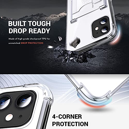 Shields Up Designed for iPhone 11 Case, Minimalist Wallet Case with Card Holder [3 Cards] & Ring Kickstand/Stand, [Drop Protection] Slim Protective Cover for Apple iPhone 11 (6.1 inch) - Clear