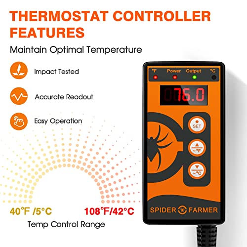 Spider Farmer Seedling Heat Mat Kit 10"X20.75" and Digital Heating Mat Thermostat Controller Combo Set Waterproof for Indoor Seeding and Germination