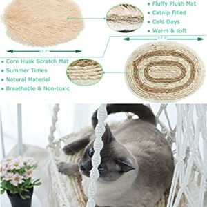 KARCEEY Hanging Cat Hammock Bed,9 Pcs Macrame Cat Swing Bed,Macrame Hanging Cat Bed, with 2 Catnip Mat Bed