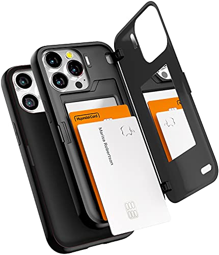 GOOSPERY Magnetic Door Bumper Compatible with iPhone 13 Pro Case, Card Holder Wallet Case, Easy Magnet Auto Closing Protective Dual Layer Sturdy Phone Back Cover - Black